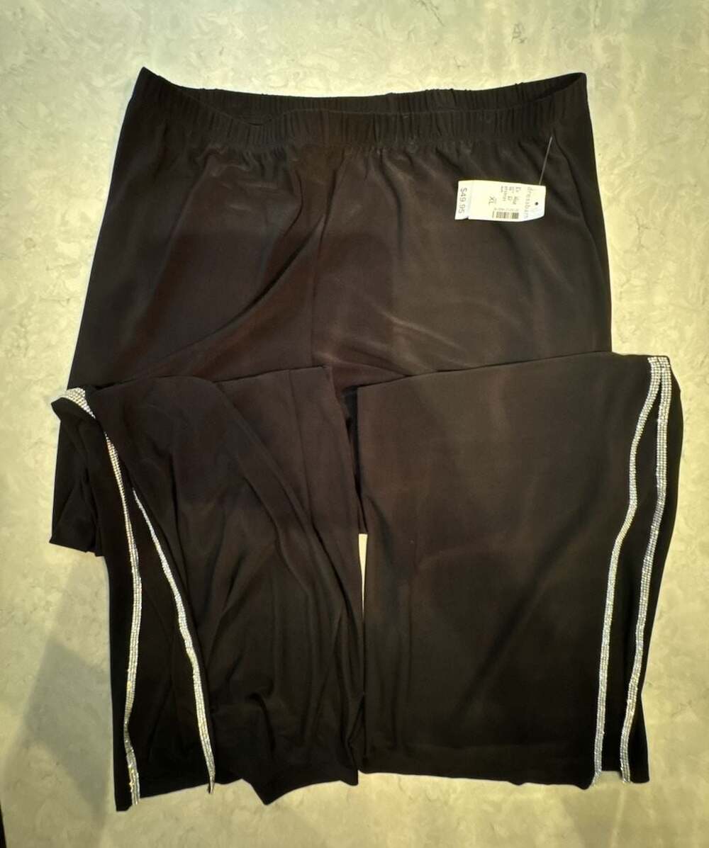 ROZ & ALI Pants Size XL Black Rhinestone Trim Pull-On Dress Pants New